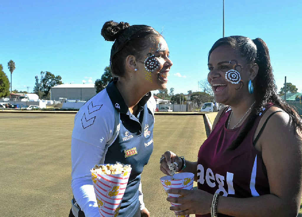 Bianca Charles and Jinnita Currie enjoy yesterday’s NAIDOC celebrations at the Warwick East Bowls Club. Bianca Charles and Jinnita Currie enjoy yesterday’s NAIDOC celebrations at the Warwick East Bowls Club.